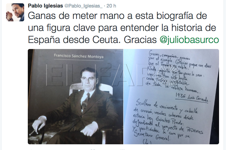 Pablo Iglesias se interesa por el libro sobre Sánchez Prado de Paco Sánchez