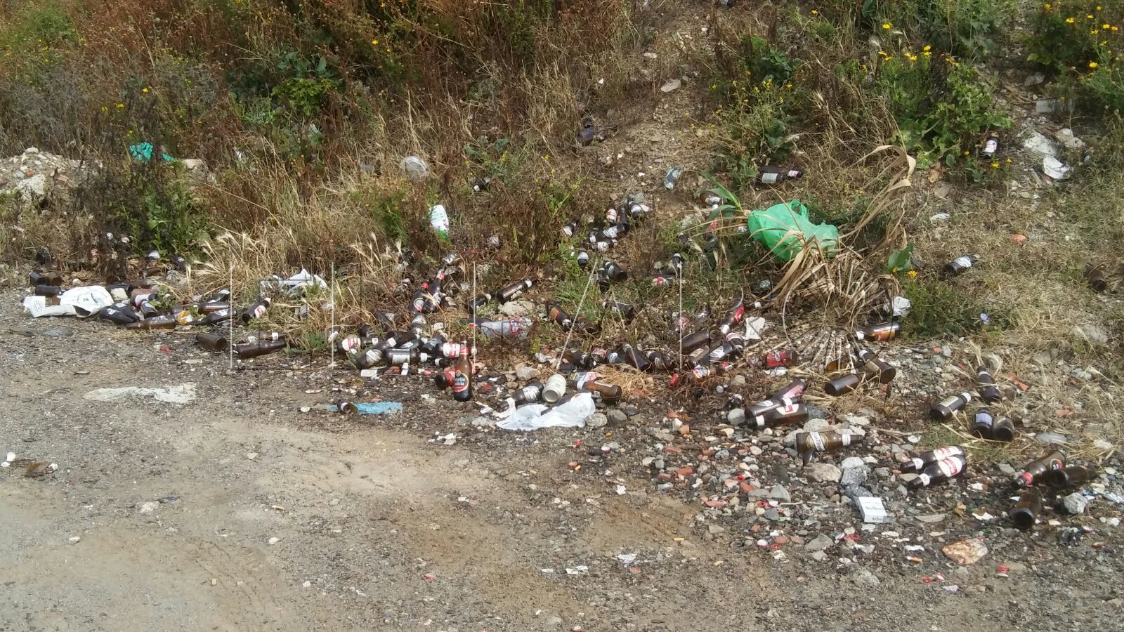 El polideportivo de Juan XXIII se convierte en un vertedero de botellas