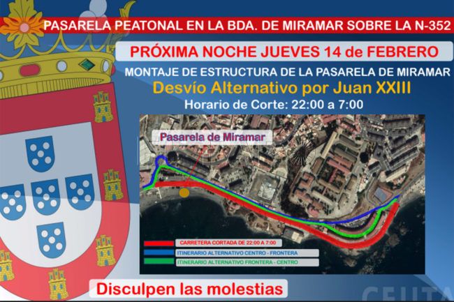Nuevo corte de tráfico esta noche por las obras de la pasarela peatonal de Miramar