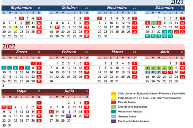 Novedades en el calendario escolar 2021-2022: 3 de mayo festivo y 23 de junio fin de curso